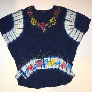 Blue embroidered tie-dye tunic women’s top